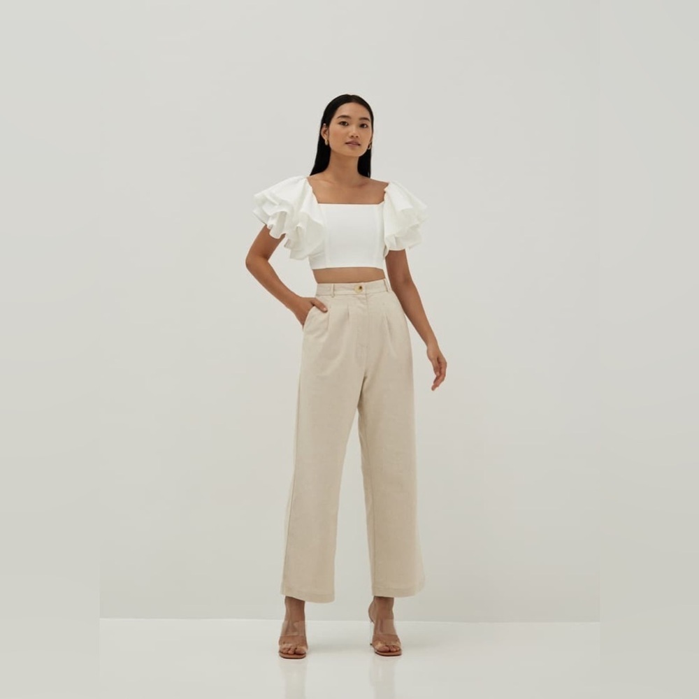 Love Bonito Nida Linen Straight Leg Pants in Cream - Size XS (US 2)